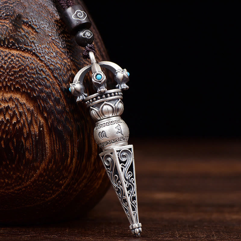 Kette Sterling Silber Dorje Vajra Anhänger mit Türkis Stein Weisheit