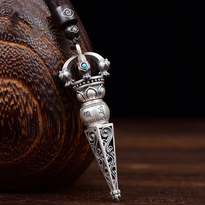 Kette Sterling Silber Dorje Vajra Anhänger mit Türkis Stein Weisheit
