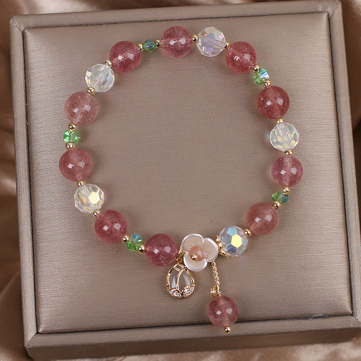 Armband Erdbeerquarz Fluorit Heilung rosa Perlen Schmuckbox Geschenk