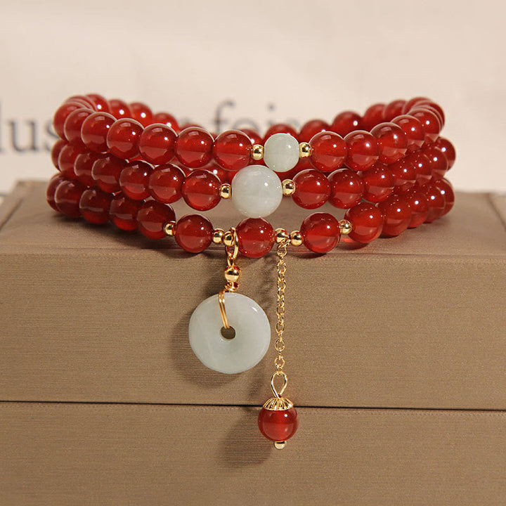 Armband Roter Achat Jade mit weißem Anhänger elegantes Design