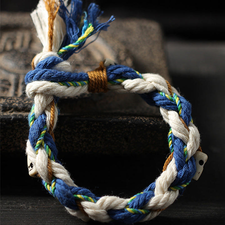 Armband – Glück & Wohlstand & Harmonie blau weiß geflochten Seil
