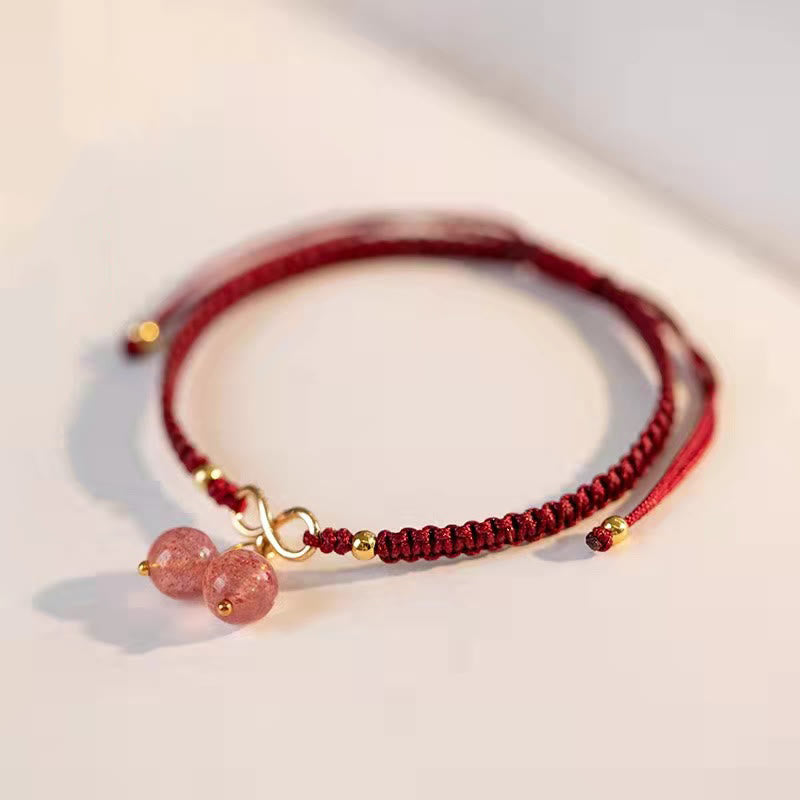 Armband Erdbeerquarz Amethyst rotes Seidenband goldene Perlen elegant