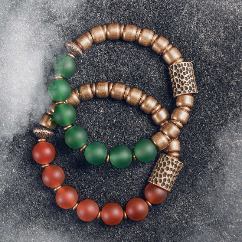 Armband Roter Achat Kupfer Perlen Naturstein grüne Aventurin elastisch