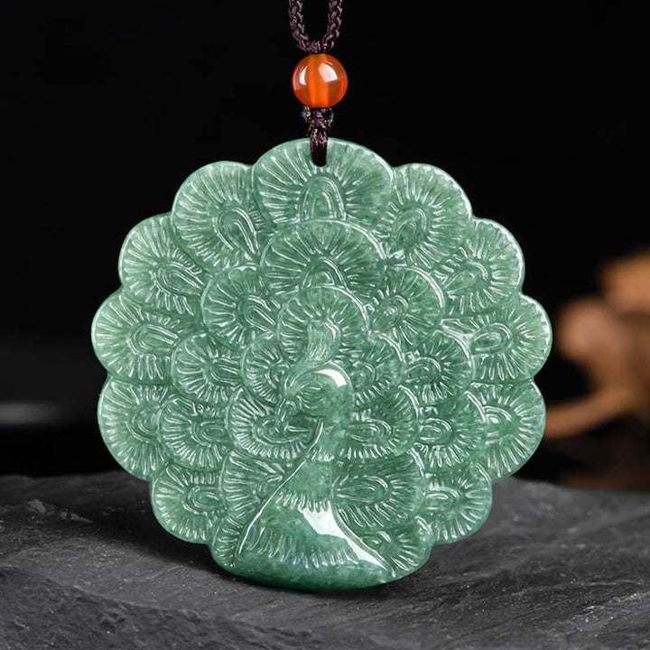 Anhänger Kette grüne Jade Pfau Natur Glück