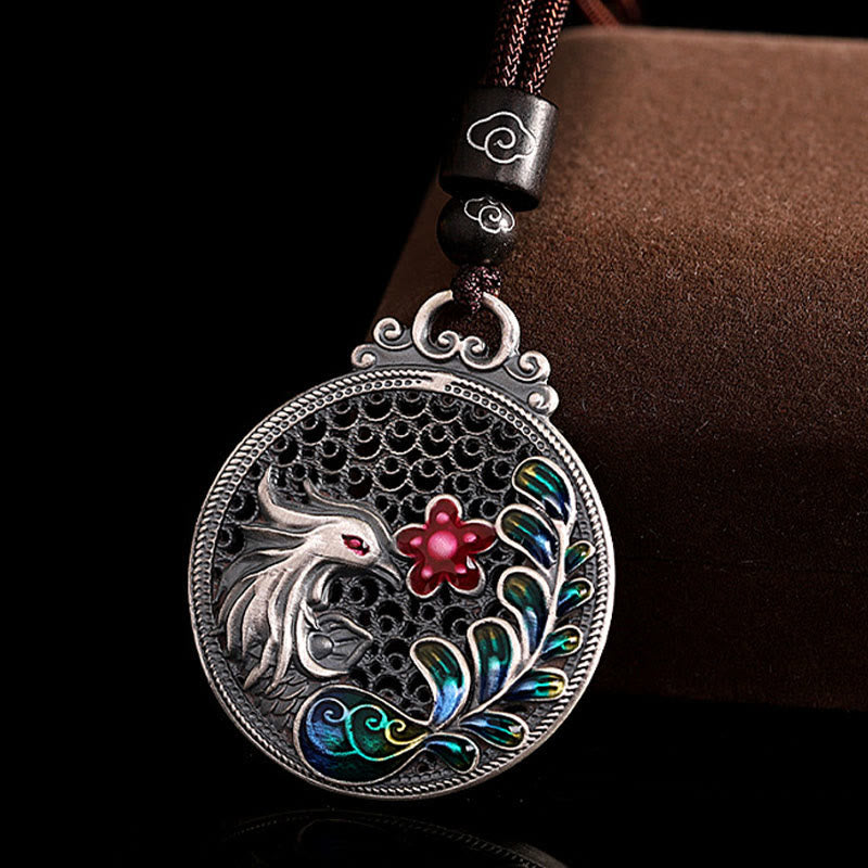 Phönix Sterling-Silber Anhänger Emaille Kette Schutz