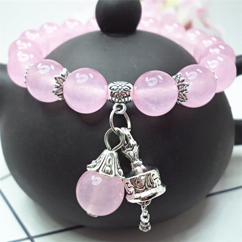 Rosaquarz Kristall Armband mit silbernen Perlen Energie Schmuck