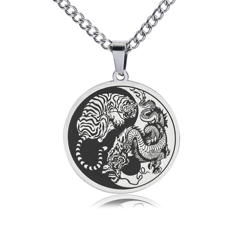Kette Titan Tiger Drachen Anhänger Harmonie Kraft Yin Yang Design