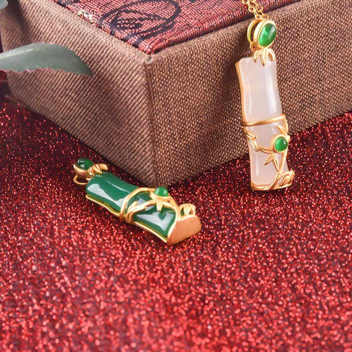 Kette Jade Bambus Heilstein – Schutz & Energie – Bild 13 – Jade Bambus Kette Anhänger Heilstein grün weiß Gold Schmuck