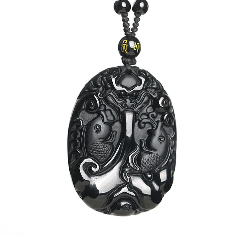 Obsidian Schwarzer Kette, Koi-fische Schmuck, Hangeschmuck