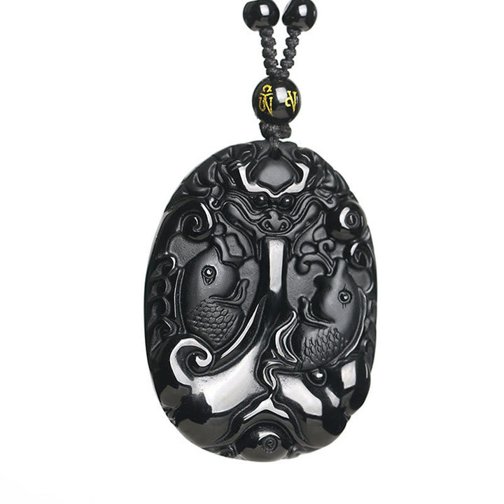 Obsidian Schwarzer Kette, Koi-fische Schmuck, Hangeschmuck