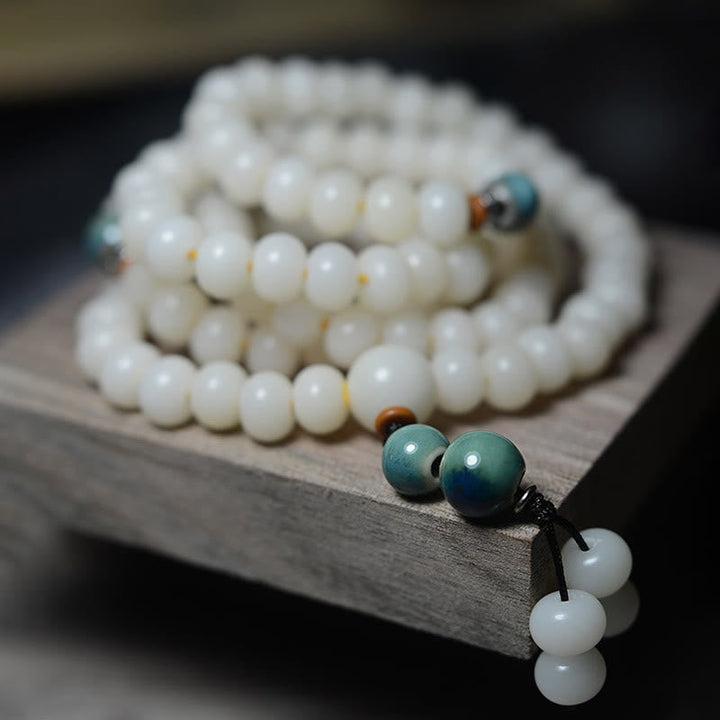 Mala 108 Perlen Bodhi – Ruhe weiße Perlen Naturstein Armband Schmuck