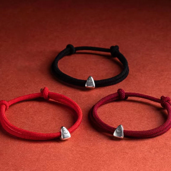 Armband 925 Silber Fu Zeichen Segen Handgemacht Geflochten