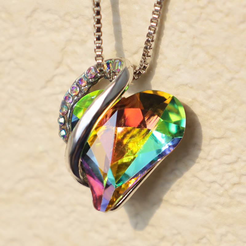 Kette Rubin Herz regenbogenfarbener Kristall Anhänger Silber glänzend
