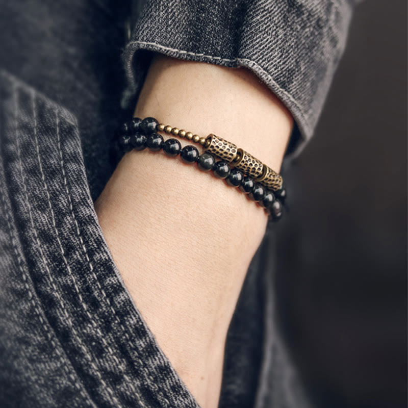 Armband Obsidian Kupfer – Liebe schwarze Perlen Handgelenk getragen elegant