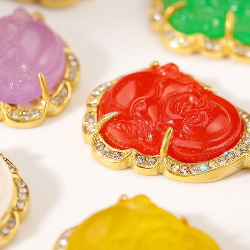 Jade Buddha Lachen Kette mit goldenem Anhänger bunten Steinen