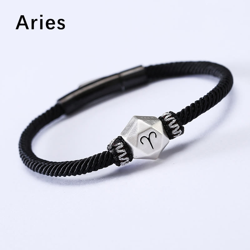 Aries Armband 925 Silber schwarze Kordel Sternzeichen Schutz Energie