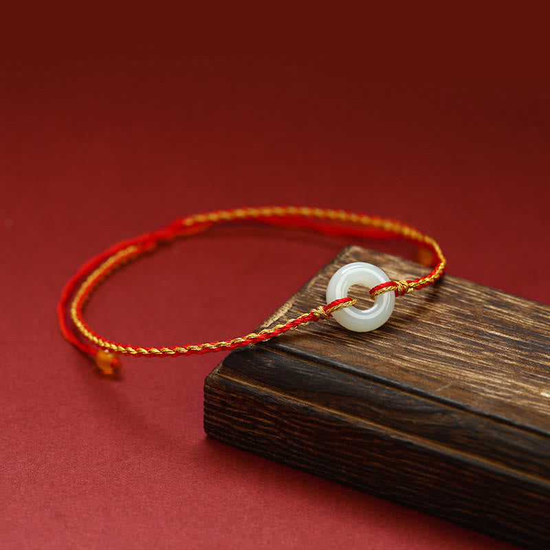 Rotes Armband Jade – Glück & Frieden mit weißem Stein Holz