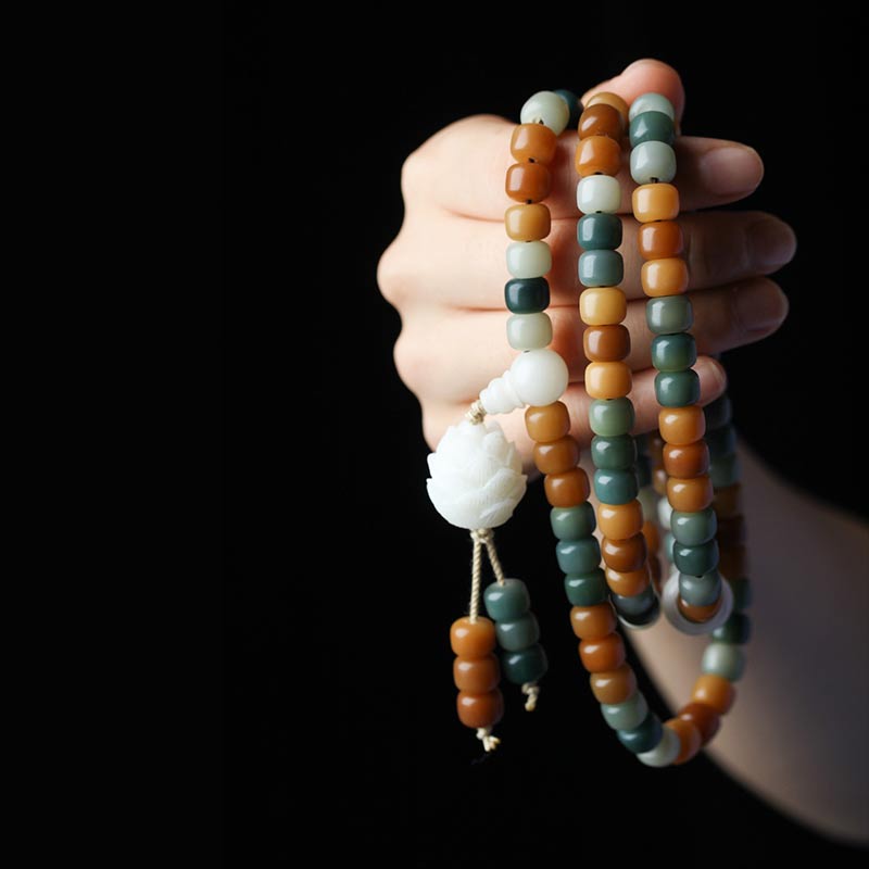 Bodhi Lotus Armband Harmonie mehrsträngig Naturstein braun grün weiß Perlen