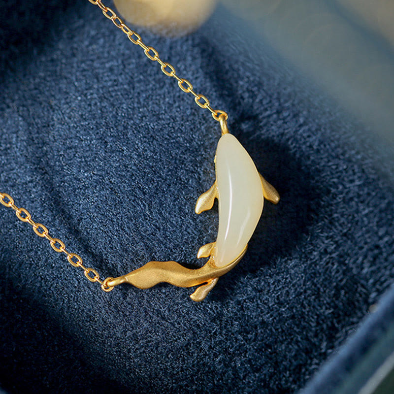 Delfin Anhänger weiße Jade Kette Glück