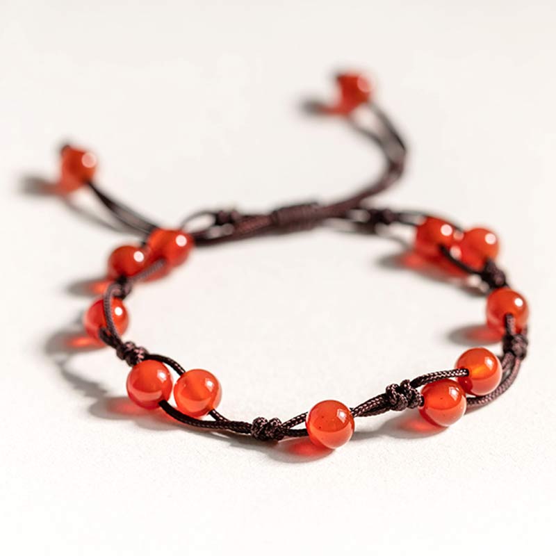 Armband Roter Achat Zinnober elastisch braune Schnur Naturstein glänzend