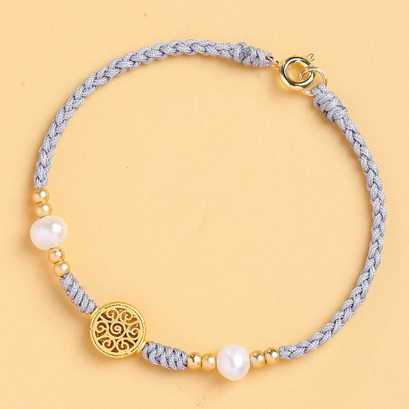Armband Kupfer Perle – Glück mit grauem Seil und Perlen
