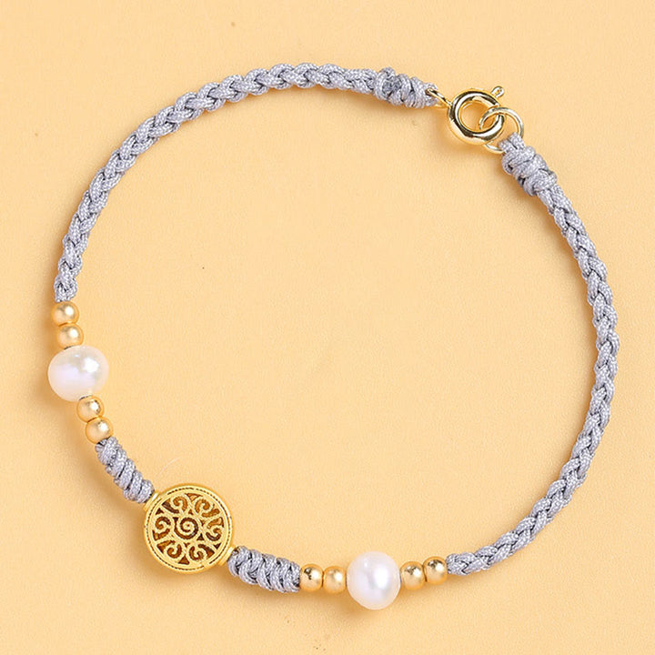 Armband Kupfer Perle – Glück mit grauem Seil und Perlen