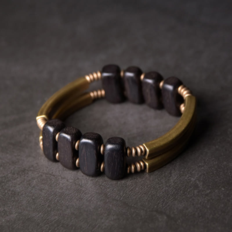 Armband Kupfer Ebenholz Balance Energie schwarze Perlen elastisch getragen