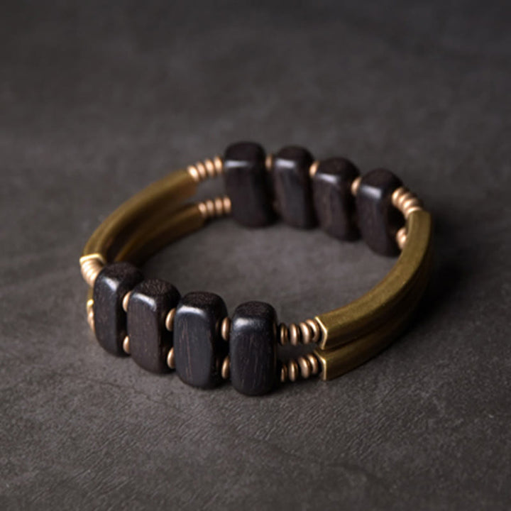 Armband Kupfer Ebenholz Balance Energie schwarze Perlen elastisch getragen