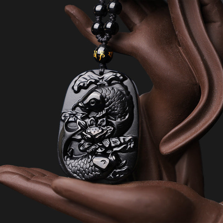 Schwarze Kette Obsidian Koi Kraft Natur