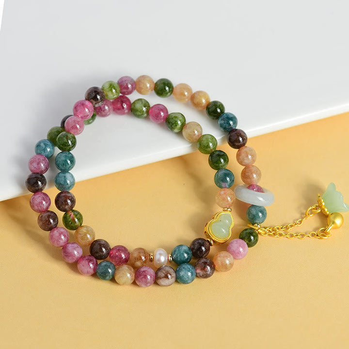 Buntes Turmalin Armband mit Edelsteinen und goldenem Verschluss elegantes Design