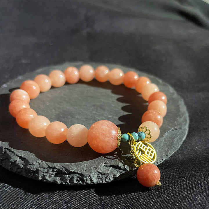 Apricot Armband Türkis Fu-Zeichen – Glück Naturstein elastisch