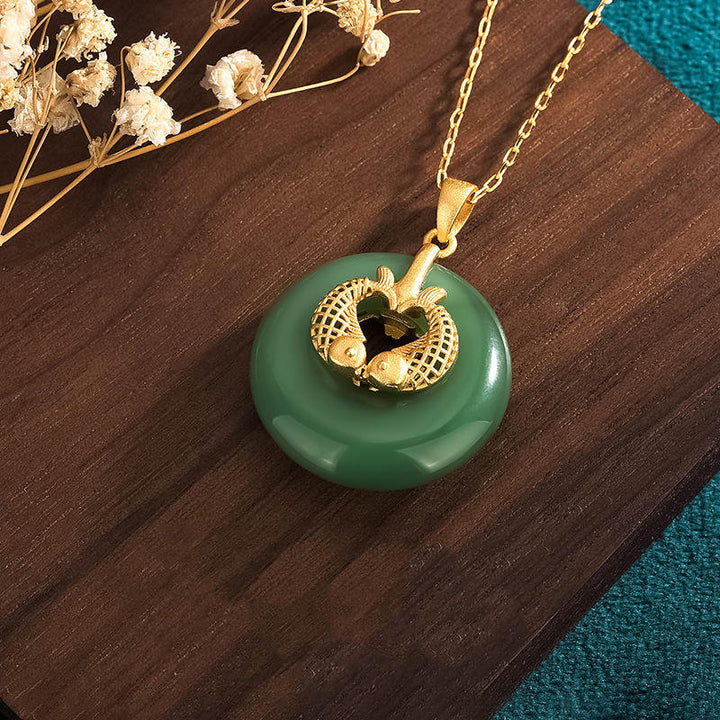 Anhänger Kette Cyan-Jade Koi Glück Gold