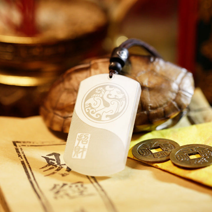Kette weiße Jade Pixiu Yin Yang Schutz Anhänger