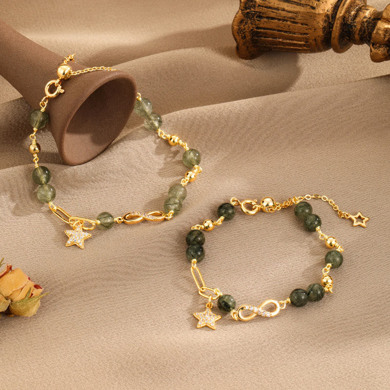 Grünes Stein Armband Kupfer Stern Schutz Liebe elegant golden.