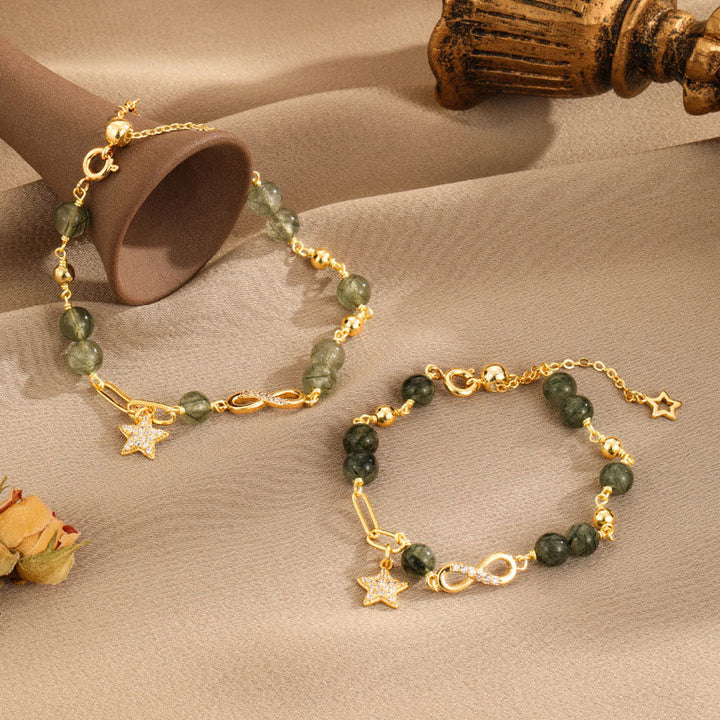 Grünes Stein Armband Kupfer Stern Schutz Liebe elegant golden.