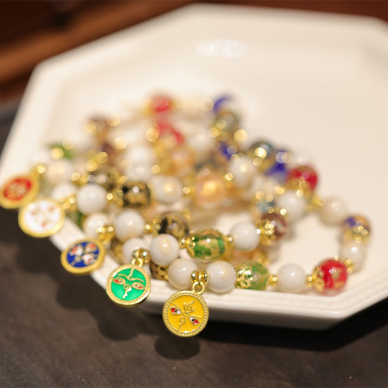 Armband – Wohlstand & Glück & Energie mit Perlen und Anhängern gold.