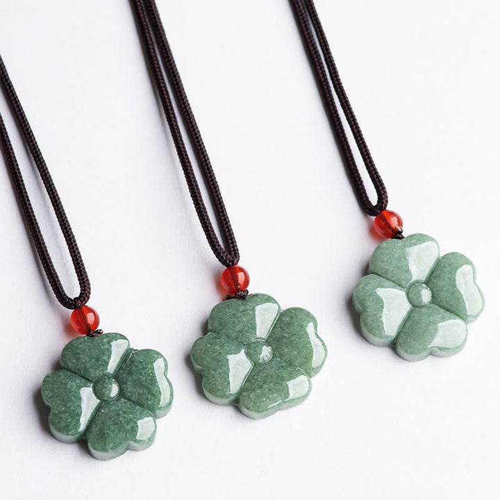 Jade Kleeblatt Anhänger Kette Natur grün