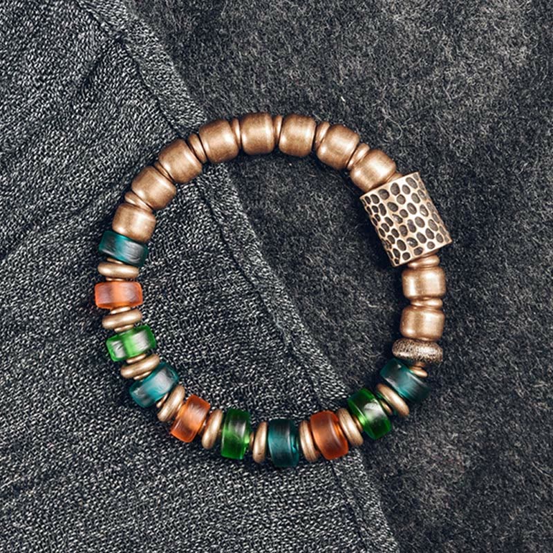 Armband Kupfer Colorful – Wohlstand mit bunten Glasperlen elastisch