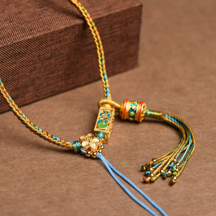 Kette bunte Perlen Kupfer Buddha Wohlstand Quaste