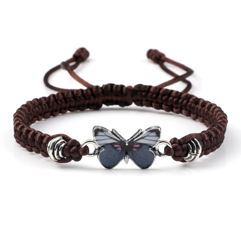Braunes Armband Schmetterling – Liebe mit blauem Schmetterling verstellbar
