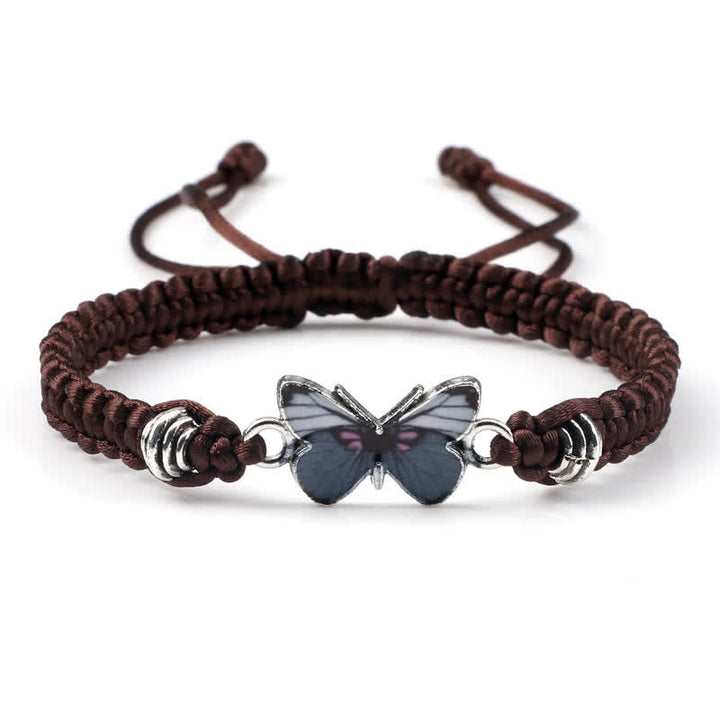 Braunes Armband Schmetterling – Liebe mit blauem Schmetterling verstellbar