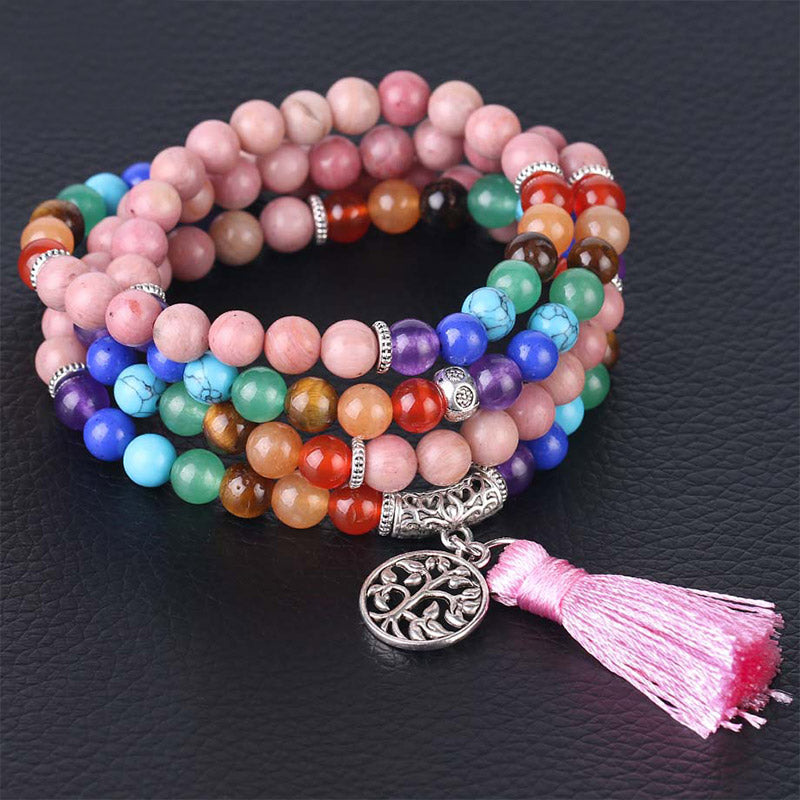Mala Kristall Heilung Energie Armband bunte Steine Quaste Schmuck
