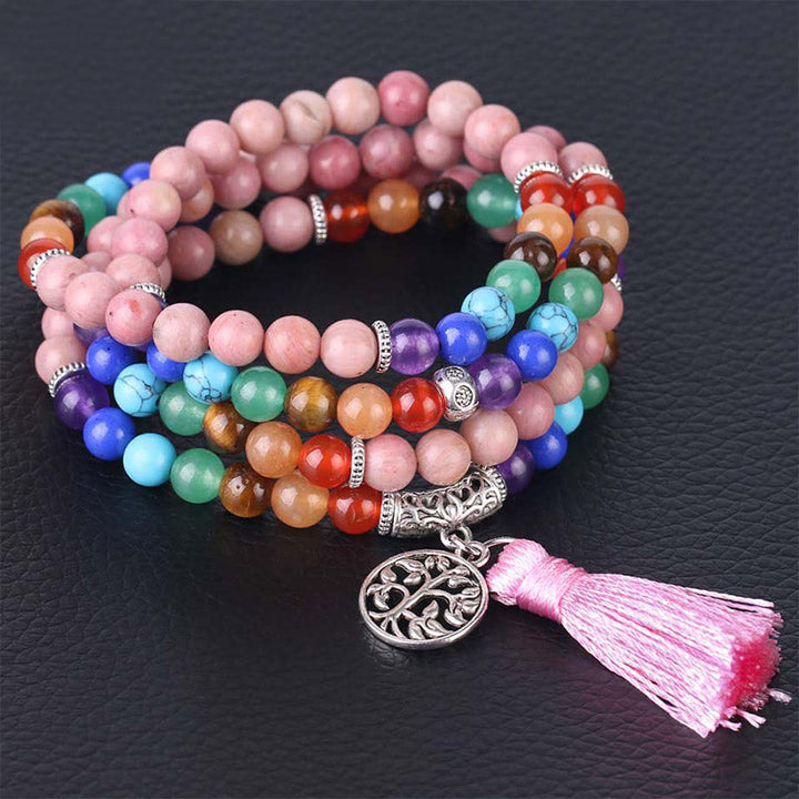 Mala Kristall Heilung Energie Armband bunte Steine Quaste Schmuck