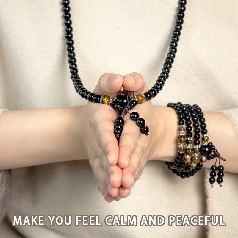 Mala 108 Perlen Schwarzer Obsidian Tigerauge