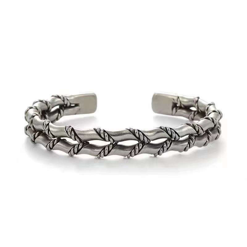 Silbernes Bambus Armband – Glück mit gedrehtem Flechtmuster elegant.