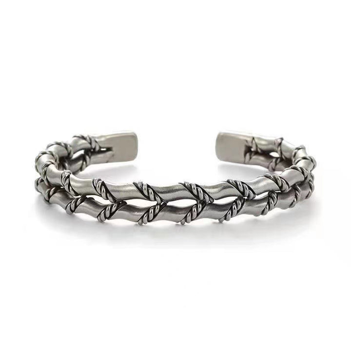 Silbernes Bambus Armband – Glück mit gedrehtem Flechtmuster elegant.