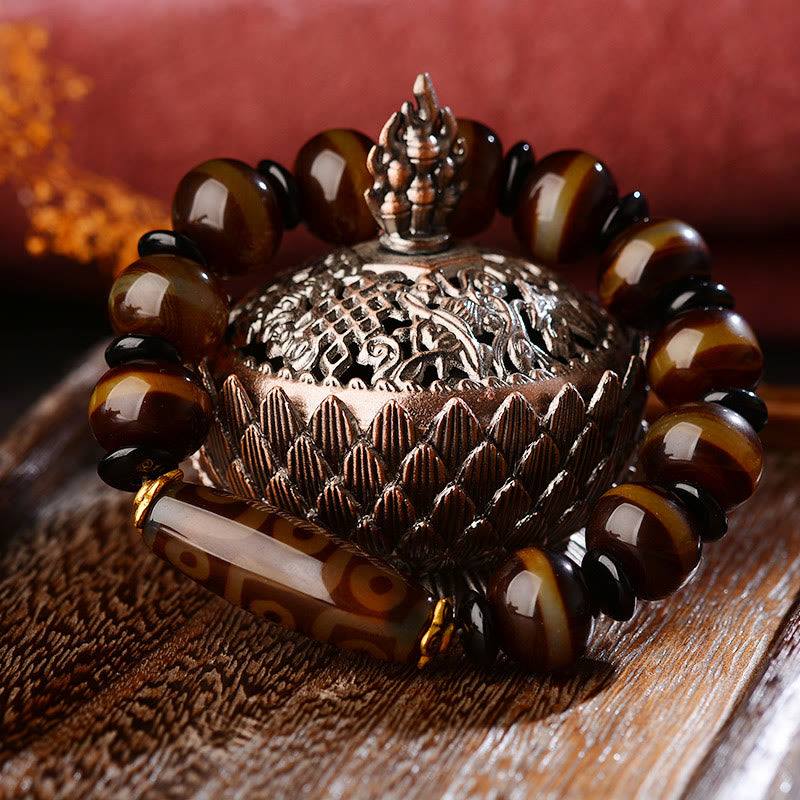 Armband Achat Wohlstand Segen braun Tiger Eye Perlen Metallverzierung elegant