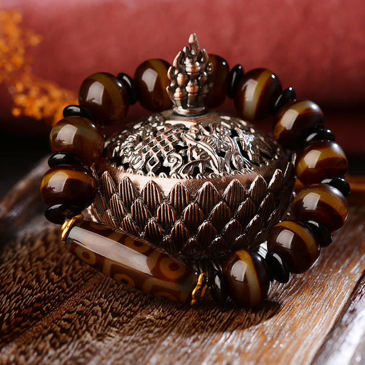 Armband Achat Wohlstand Segen braun Tiger Eye Perlen Metallverzierung elegant