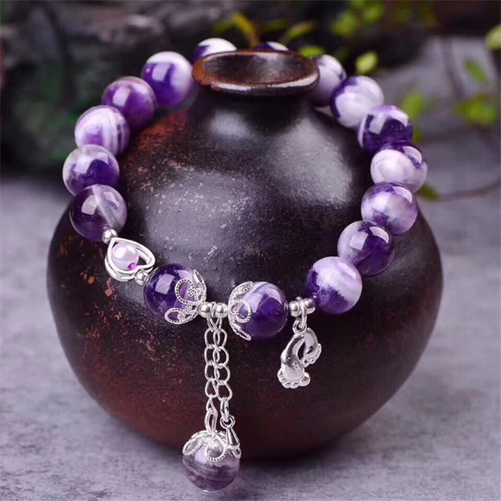 Armband 925 Silber Amethyst lila Perlen mit Charms Heilstein Schmuck