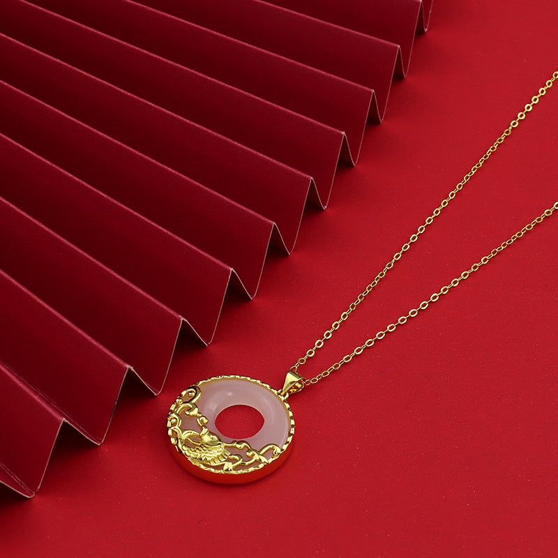 Anhänger Kette Weiße Jade Koi Wohlstand Gold